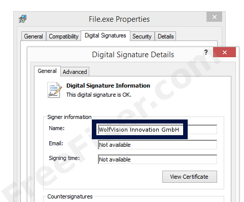 Screenshot of the WolfVision Innovation GmbH certificate